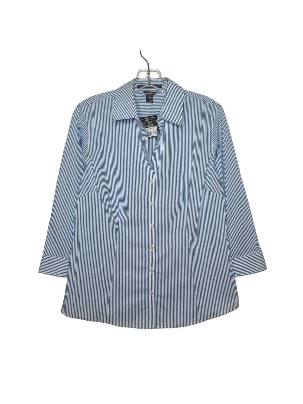 NWT Eddie Bauer Wrinkle Free blue white striped button down shirt blouse - small